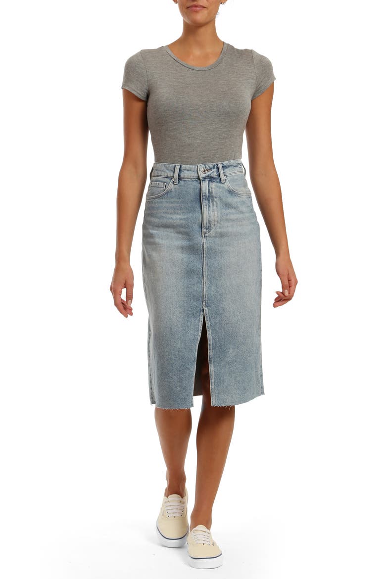 Mavi Megan Nonstretch Raw Hem Denim Skirt, Alternate, color, SHADED DENIM