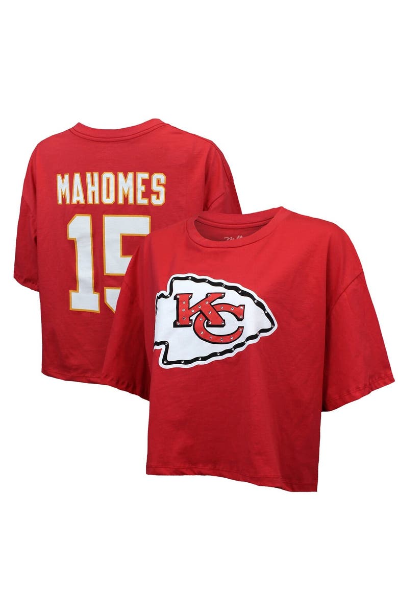 Majestic Threads Women's Majestic Threads Patrick Mahomes Red Kansas City Chiefs Swarovski Crystals Boxy Cropped Name & Number T-Shirt, Main, color, Red