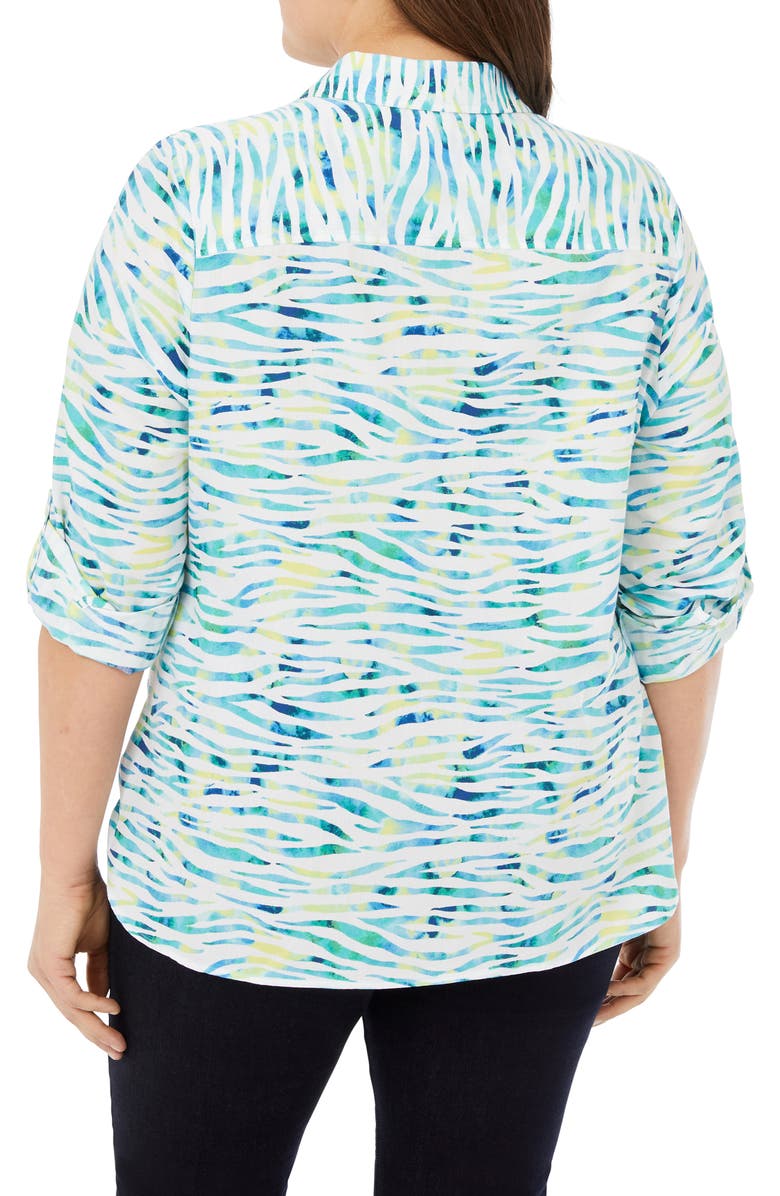 Foxcroft Cole Zebra Print Roll Tab Cotton Button-Up Shirt, Alternate, color, 