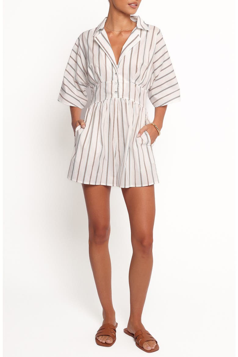 Sonyalle Stripe Cotton Romper, Main, color, WHITE/BLUE BROWN STRIPE