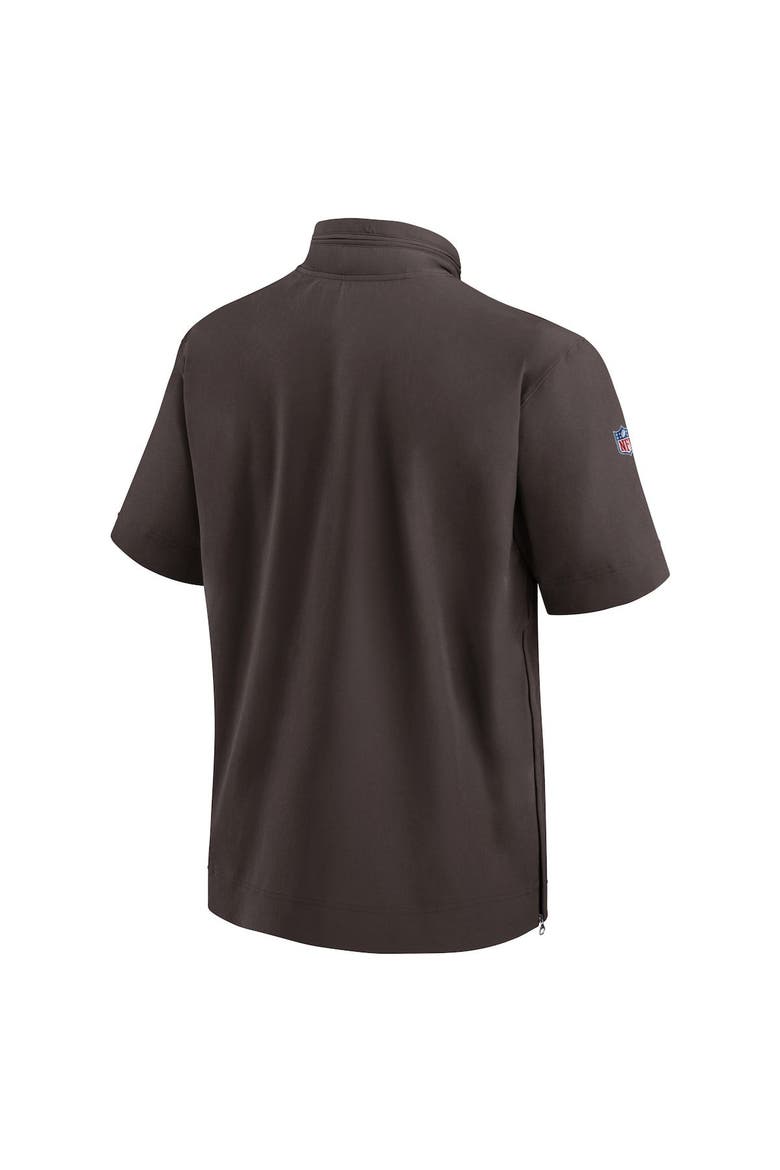 Men's Nike  Brown Cleveland Browns Sideline Coach Short Sleeve Hoodie Quarter-Zip Jacket, Alternate, color, Brown