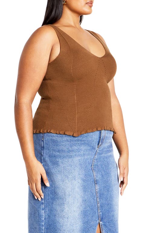 City Chic Sarah Ribbed Tank Top In Brown