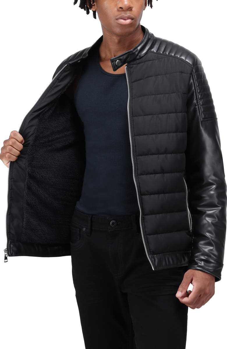 XRAY Faux Leather Quilted Moto Jacket, Alternate, color, Black