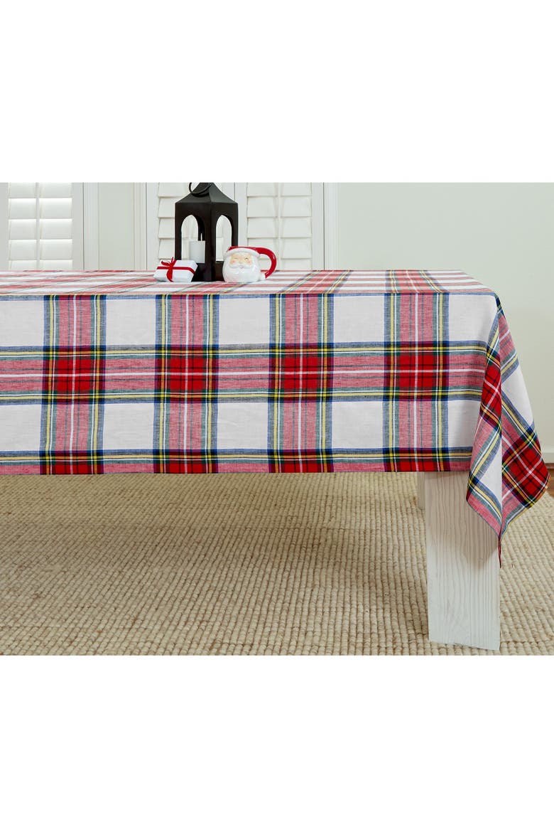 Linen Tablecloth - Stewart Plaid, Main, color, White