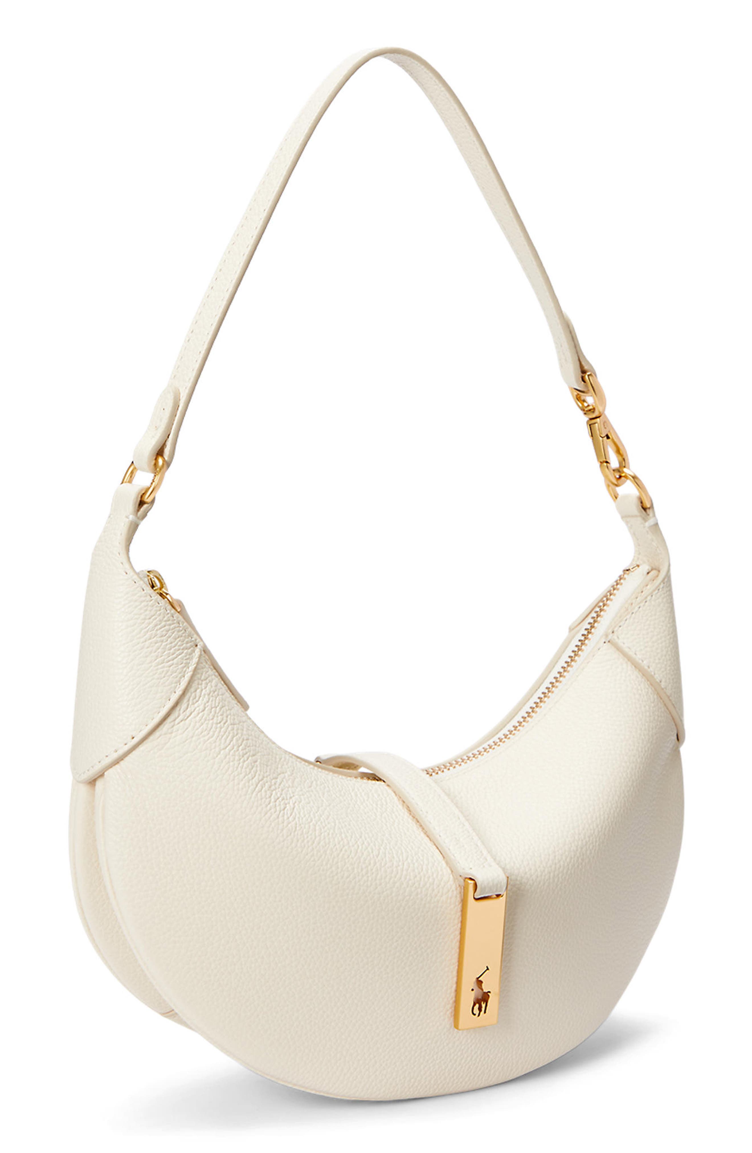 Polo Ralph Lauren Small Polo ID Grain Leather Shoulder Bag, Alternate, color, Ivory