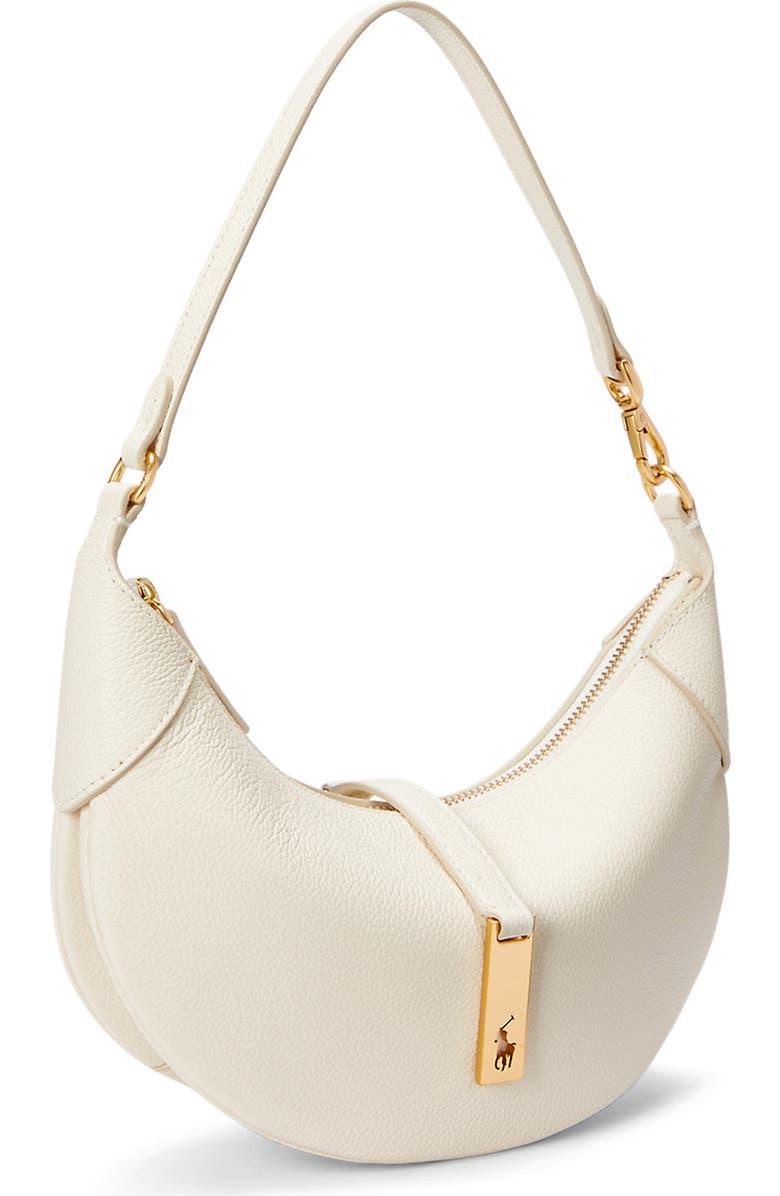 Polo Ralph Lauren Small Polo ID Grain Leather Shoulder Bag, Alternate, color, Ivory