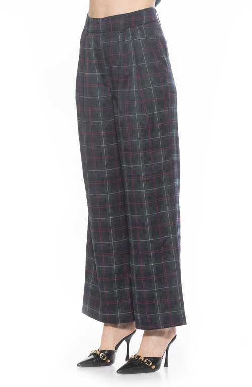 Alexia Admor Plaid Wide Leg Pants In Green Plaid