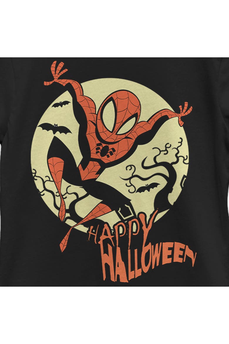 Girl's Marvel Spider-Man Happy Halloween  Graphic T-Shirt, Alternate, color, Black