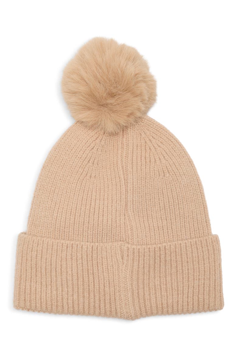 Animal Print Pom Beanie, Main, color, BEIGE