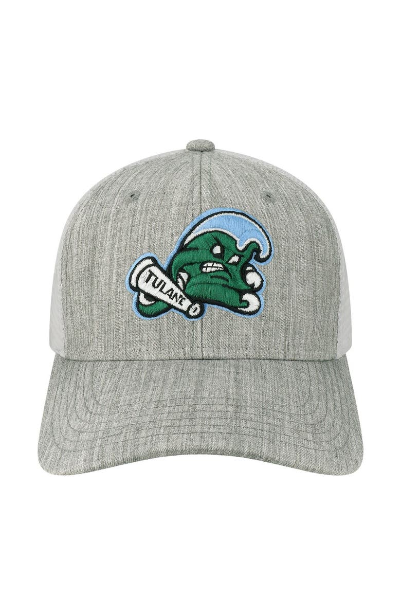 LEGACY ATHLETIC Men's Legacy Athletic Heather Gray/White Tulane Green Wave The Champ Trucker Snapback Hat, Alternate, color, 