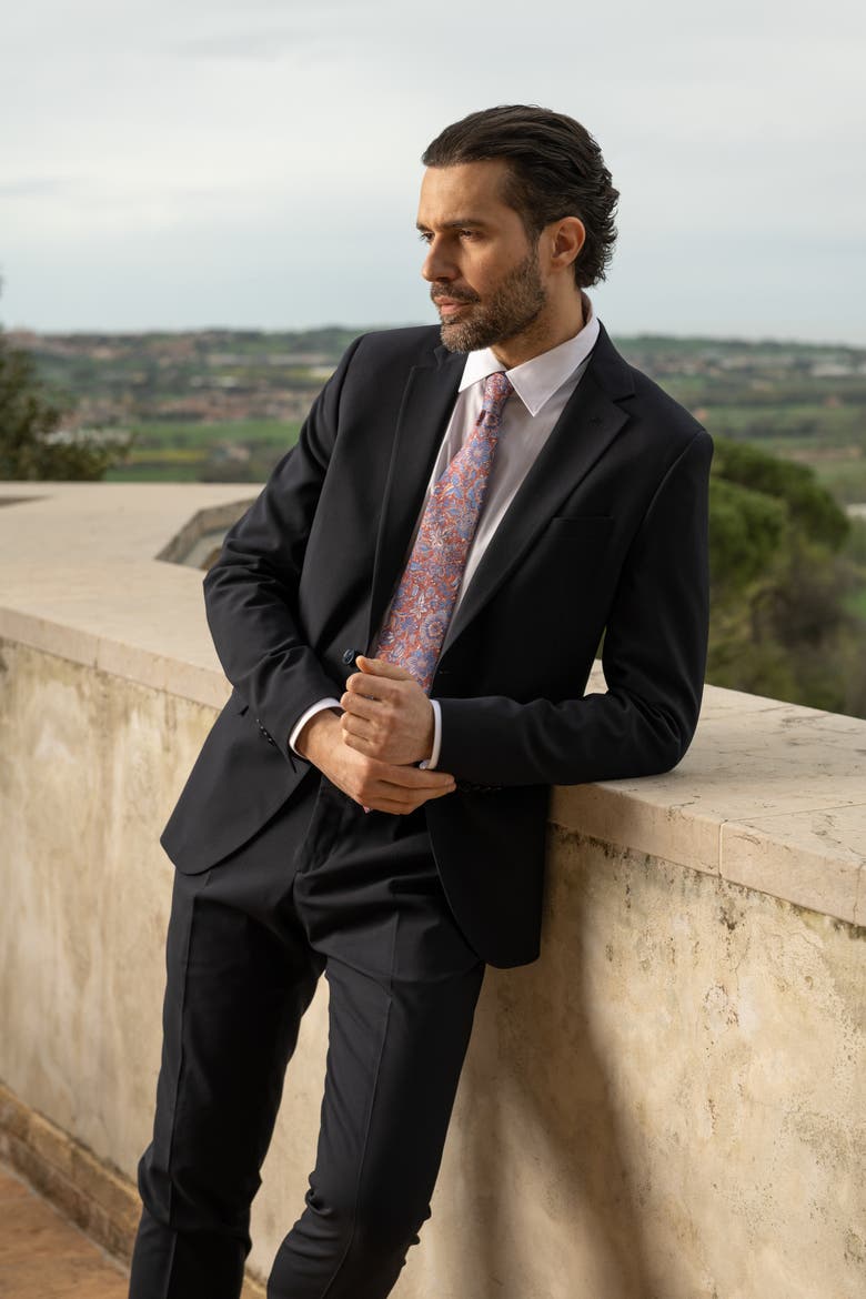 Catania - Printed Silk Tie for Men, Alternate, color, Blue and Brick Red