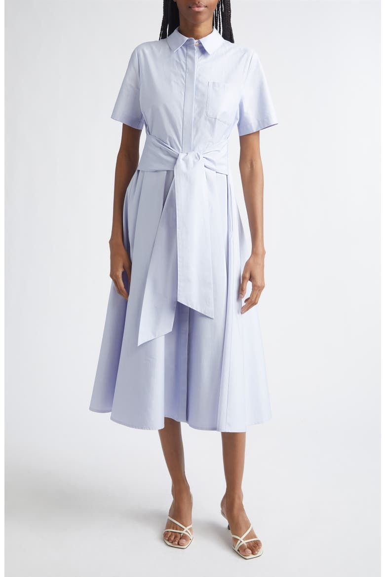 Megan Short Sleeve Tie Front Cotton Shirtdress, Main, color, OXFORD BLUE
