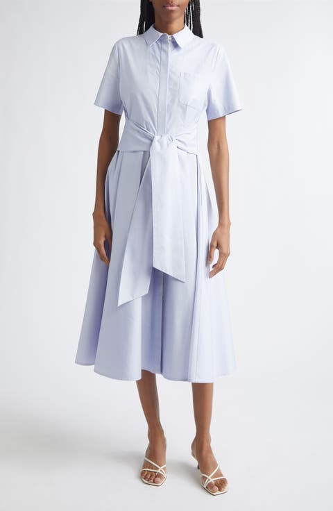 Megan Short Sleeve Tie Front Cotton Shirtdress