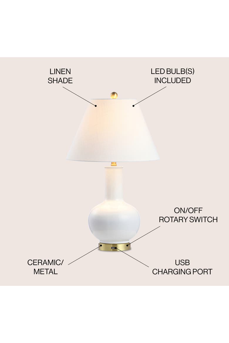 Han 27" Ceramic/Iron Contemporary USB Charging LED Table Lamp, White/Brass Gold, Alternate, color, White/Brass Gold