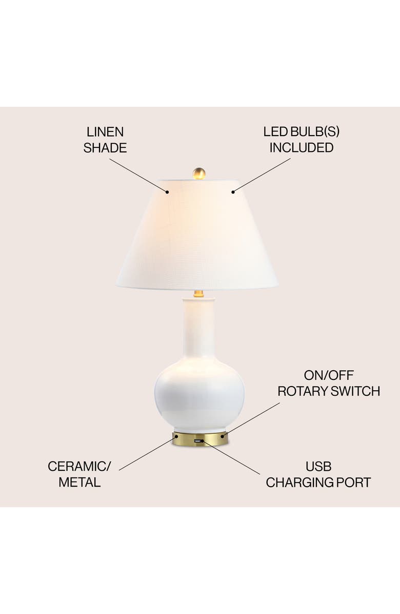 JONATHAN Y Han 27" Ceramic/Iron Contemporary USB Charging LED Table Lamp, White/Brass Gold, Alternate, color, White/Brass Gold
