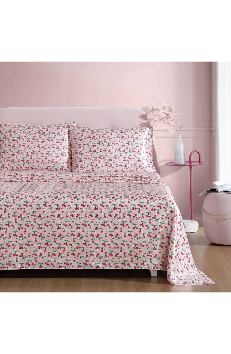 Betsey Johnson Cherry Good Day Sheet Set, Alternate, color, Pink