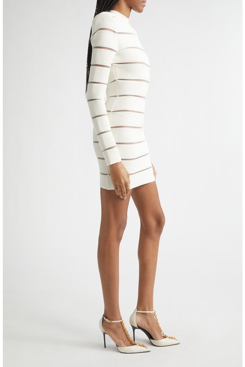 Illusion Stripe Long Sleeve Rib Glitter Knit Body-Con Minidress, Alternate, color, GDK NATURAL/ GD
