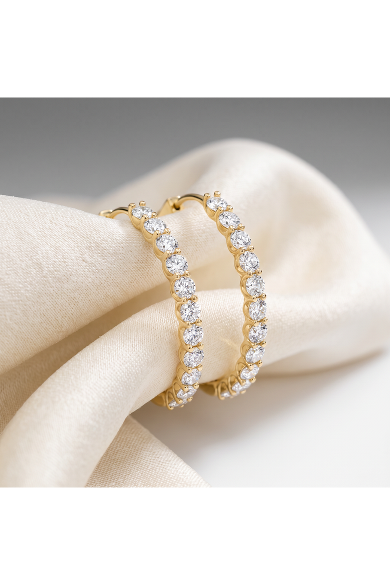 4Ct Diamond Hoops 14k Gold Women's Lab Grown Earrings 30mm Tall, Alternate, color, 14k White Gold