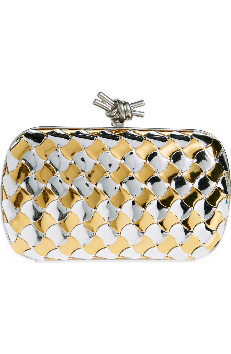 Bottega Veneta Knot Pavimento Metallic Leather Clutch, Alternate, color, Silver/ Gold
