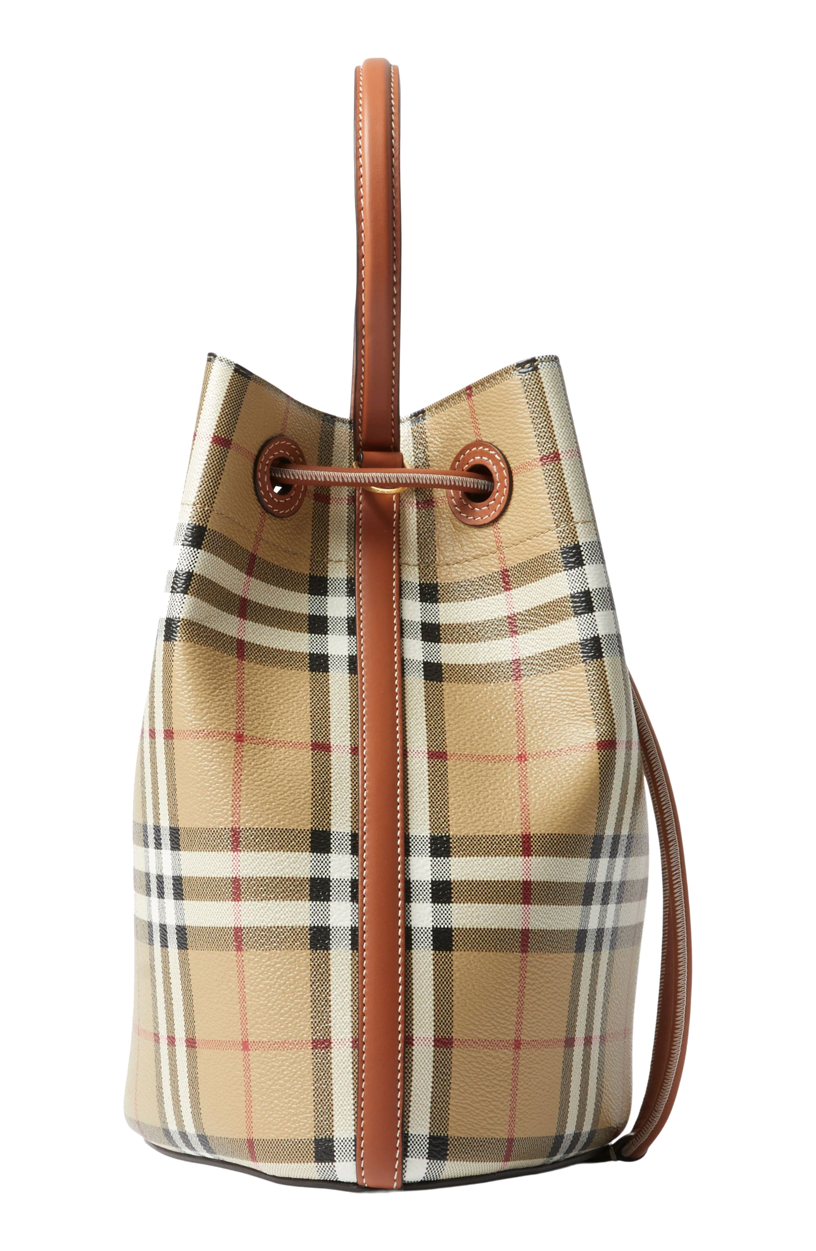 Burberry Small TB Check Coated Canvas Bucket Bag, Alternate, color, 