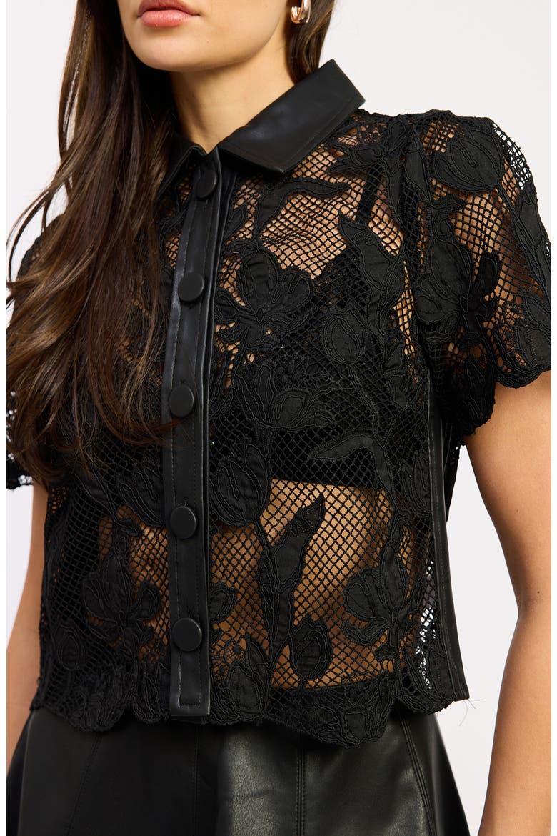 Aileen Lace Short Sleeve Shirt, Alternate, color, BLACK