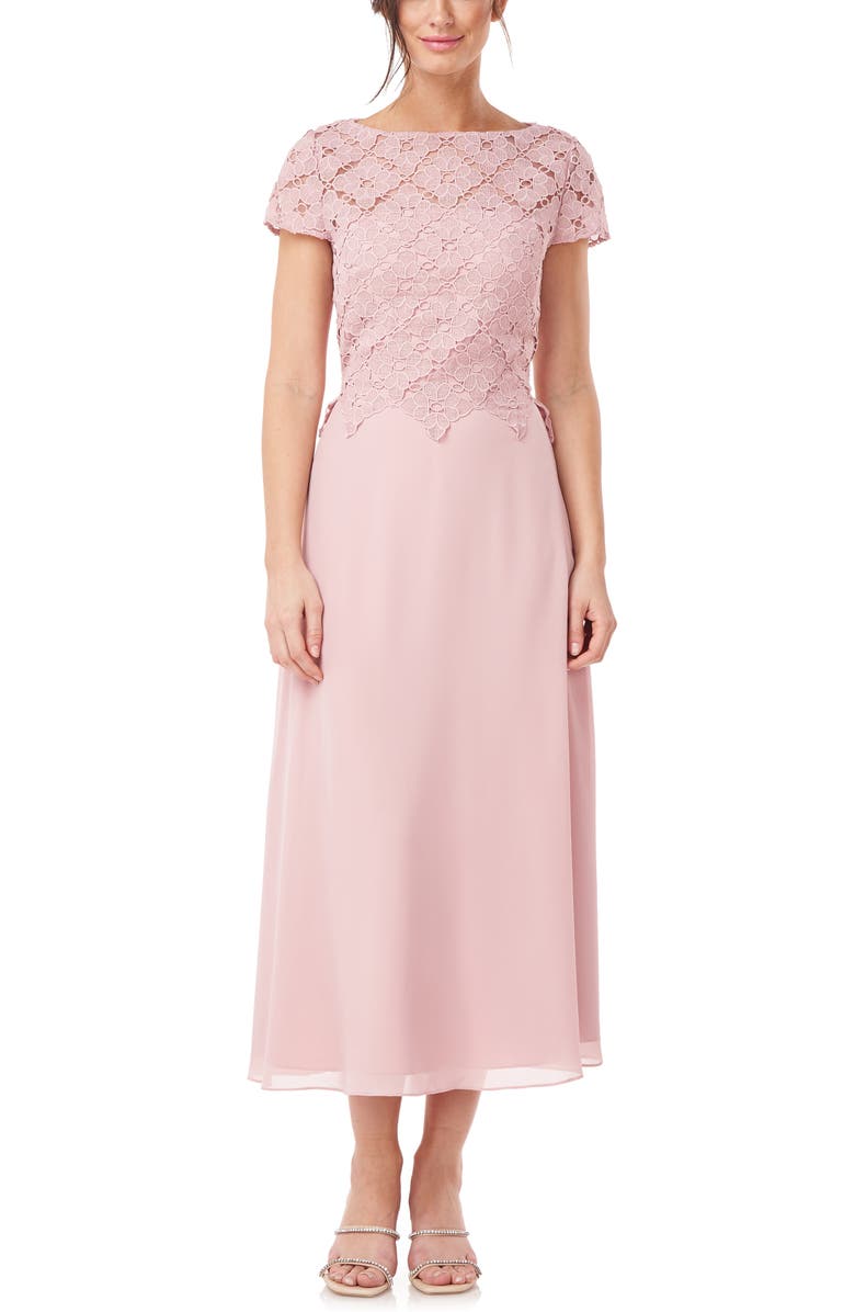 JS Collections Laura Lace & Chiffon A-Line Midi Dress, Main, color, 