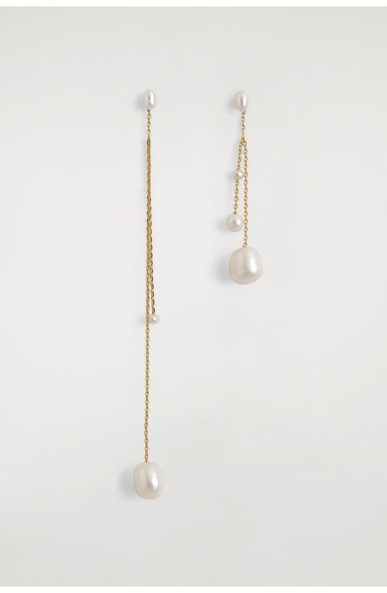 COS Mismatched Chain Freshwater Pearl Earrings, Main, color, Pearl / Gold