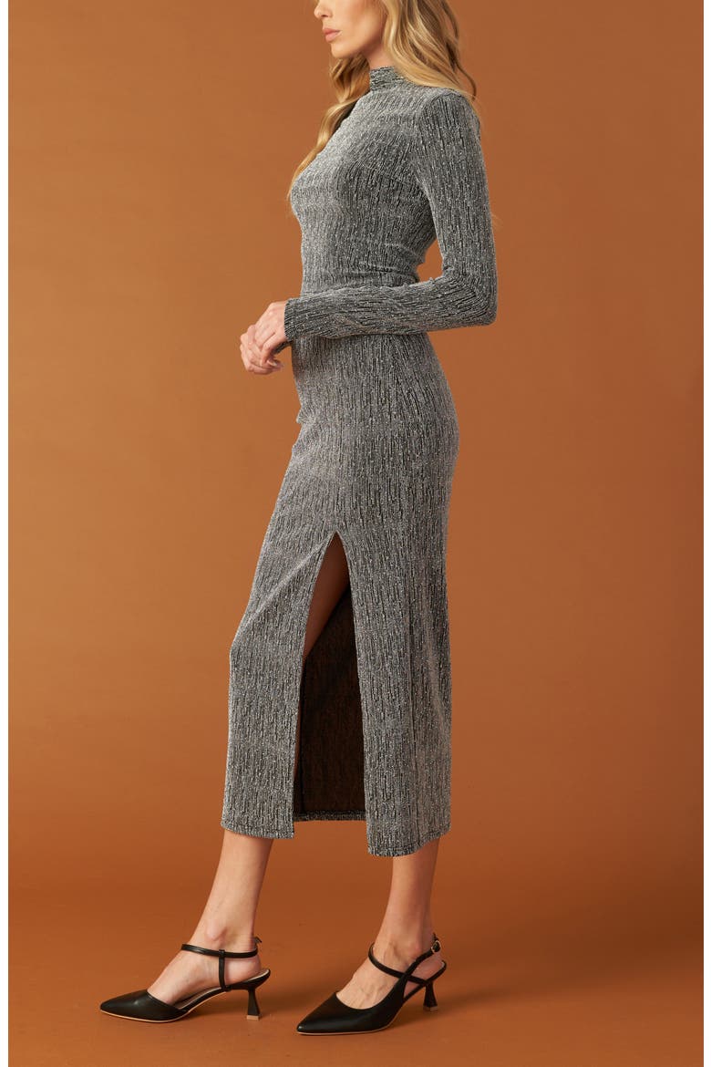 Mock Neck Crop Top & Midi Skirt Set, Alternate, color, SILVER