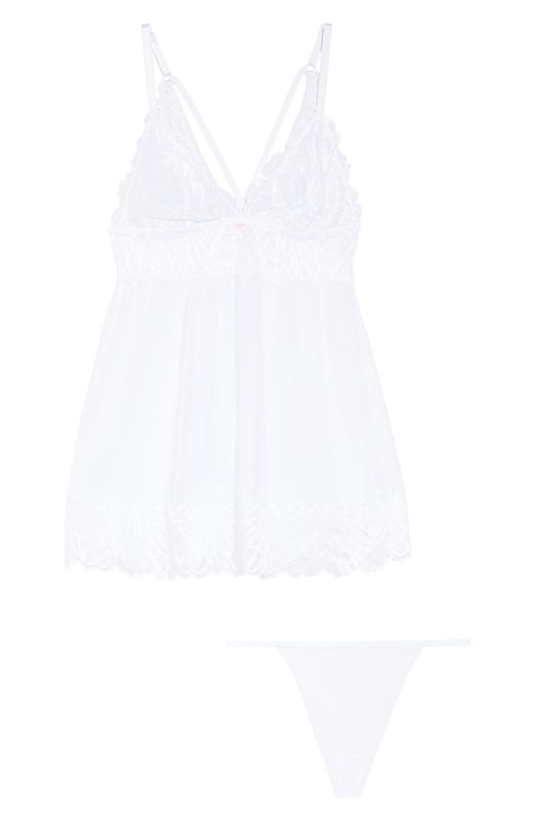 Black Bow Sarah Lace Babydoll Chemise, Alternate, color, White