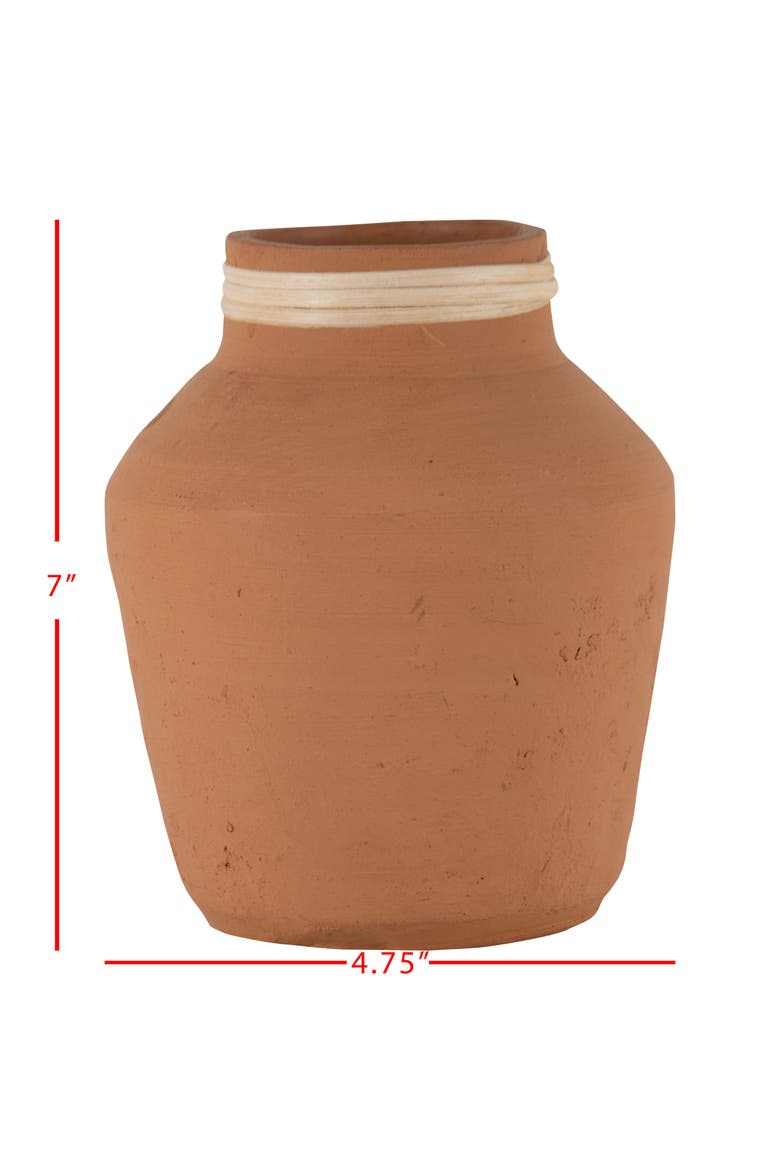 Natural Handthrown Terracotta & Rattan Accents Decorative Home Vase, Alternate, color, Brown