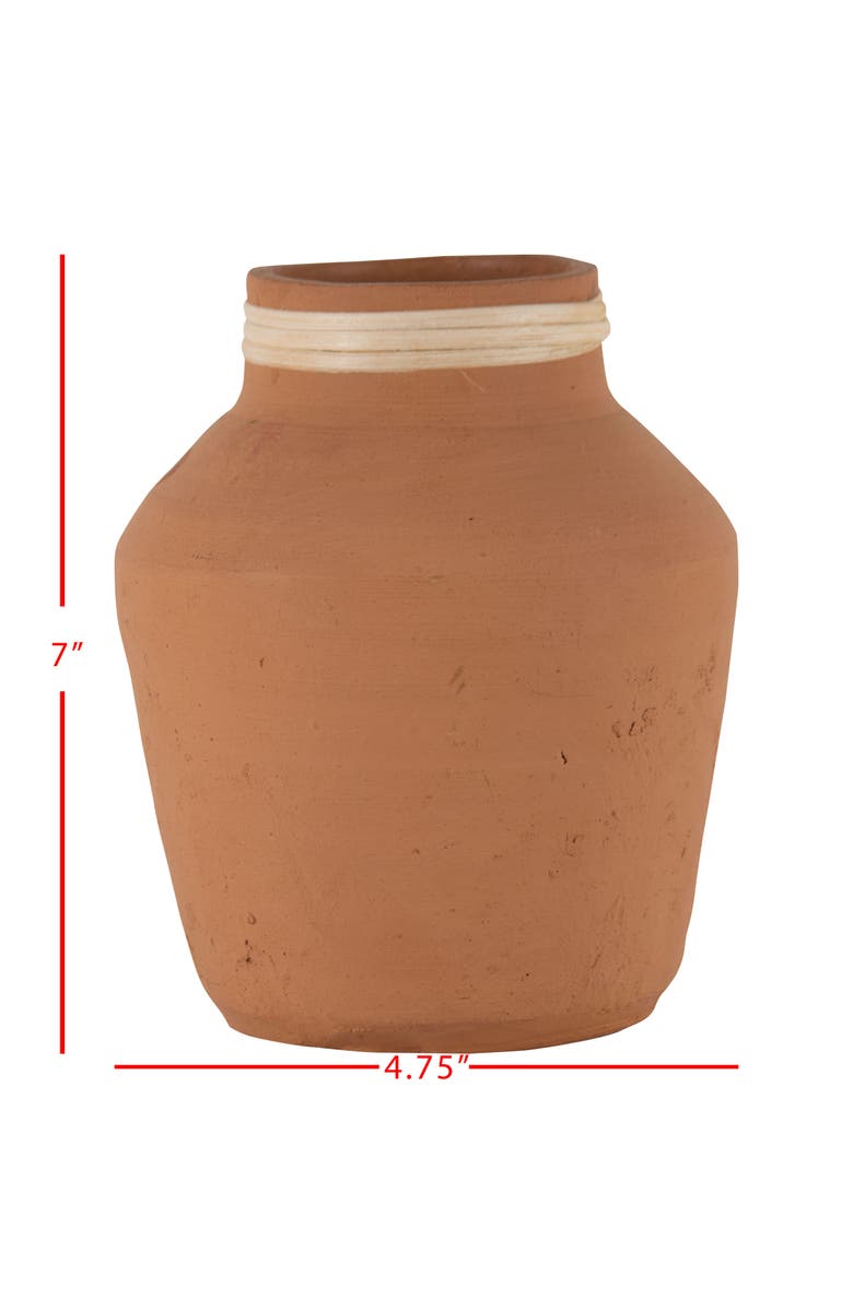 Foreside Home and Garden Natural Handthrown Terracotta & Rattan Accents Decorative Home Vase, Alternate, color, Brown