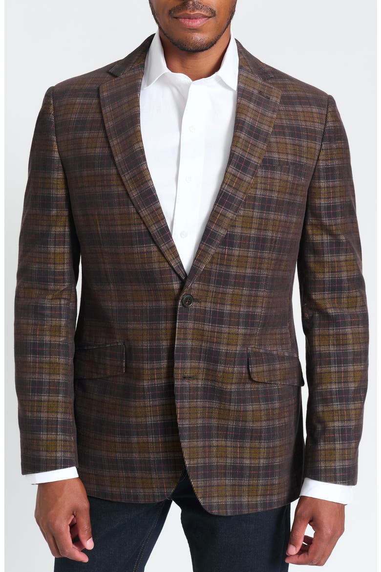 Navy & Brown Glen Plaid Corduroy Blazer, Main, color, NAVY