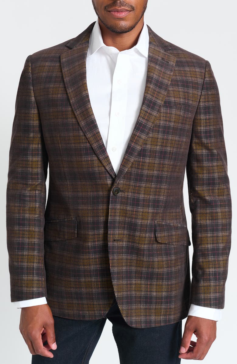 SAVILE ROW CO Navy & Brown Glen Plaid Corduroy Blazer, Main, color, Navy