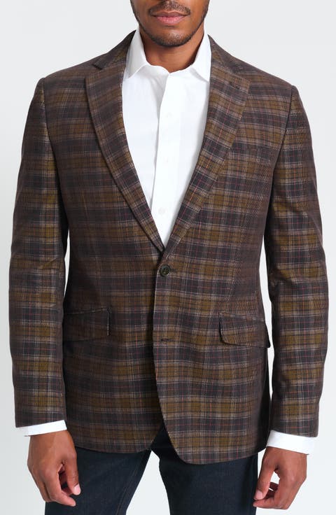 Navy & Brown Glen Plaid Corduroy Blazer