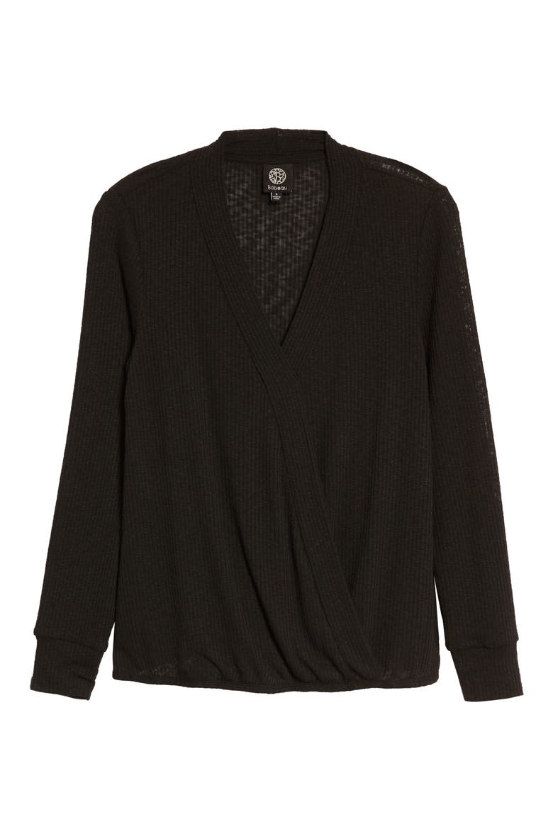 Faux Wrap Knit Top, Alternate, color, BLACK