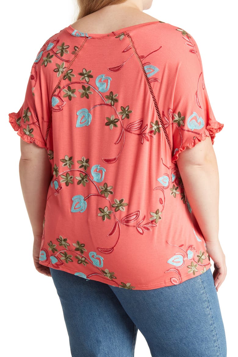 Embroidered T-Shirt, Alternate, color, CORAL/ WHITE
