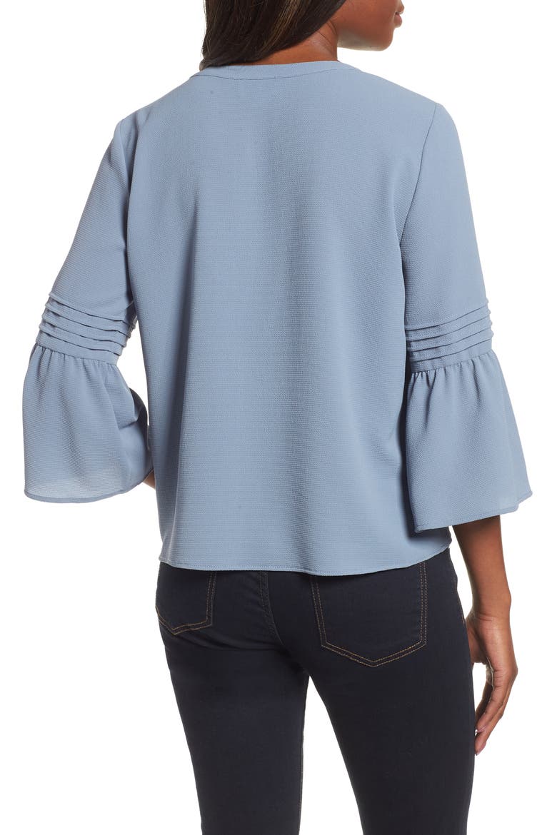 Ruffle Sleeve Pintuck Blouse, Alternate, color, BLUE CHINTZ