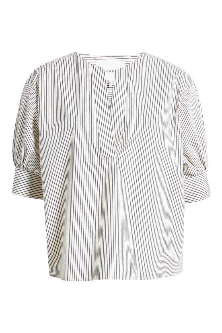 Stripe Split Neck Organic Cotton Popover Top, Alternate, color, BONE MULTI