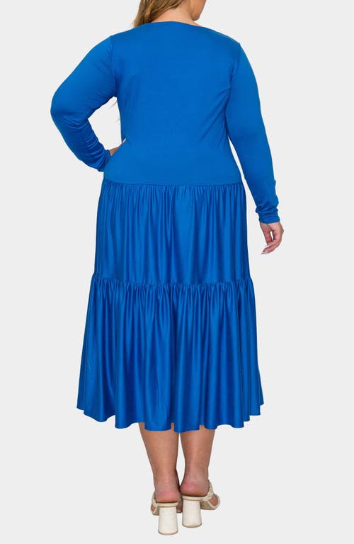 L I V D Eliana Long Sleeve Tiered Midi Dress In Blue