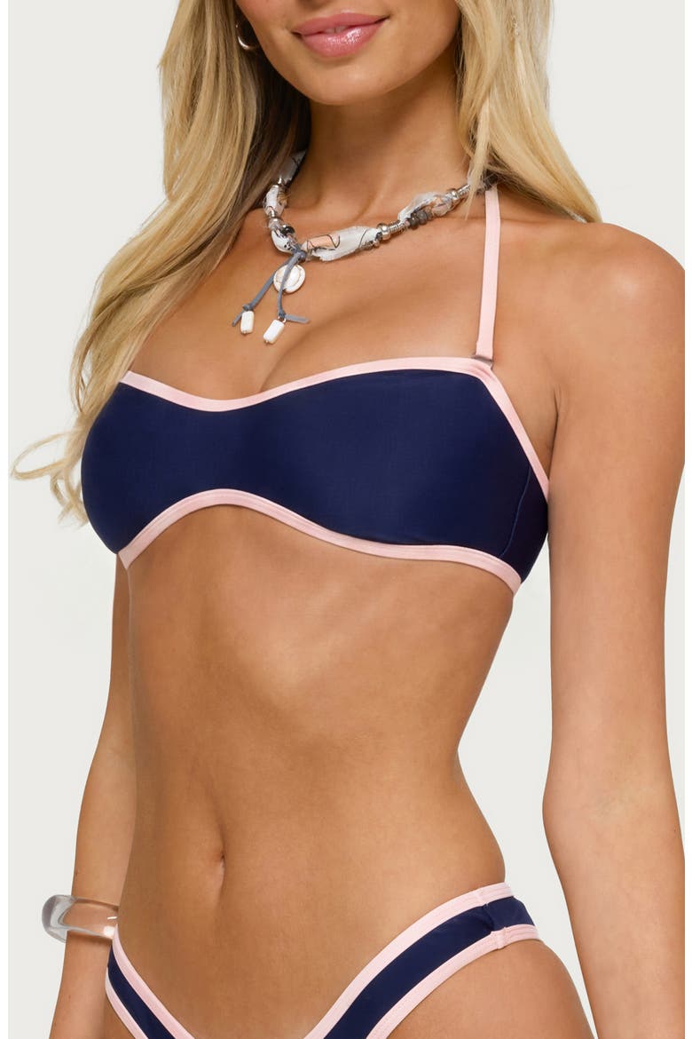 Kina Contrast Binding Halter Bikini Top, Alternate, color, NAVY