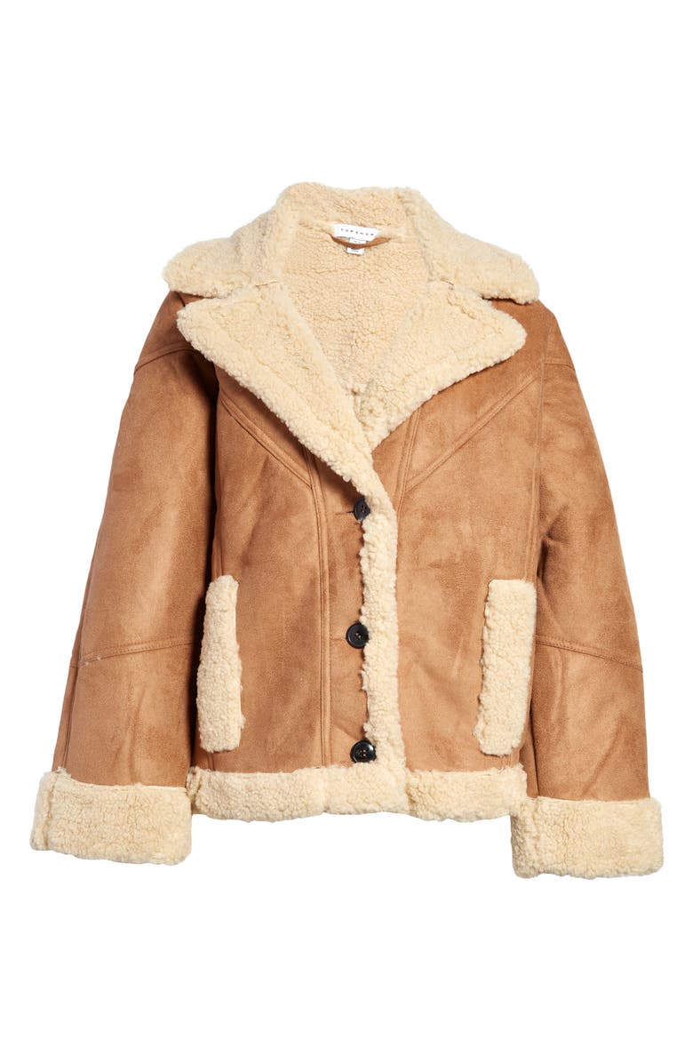 Topshop Women's Faux Shearling Car Coat, Alternate, color, 
