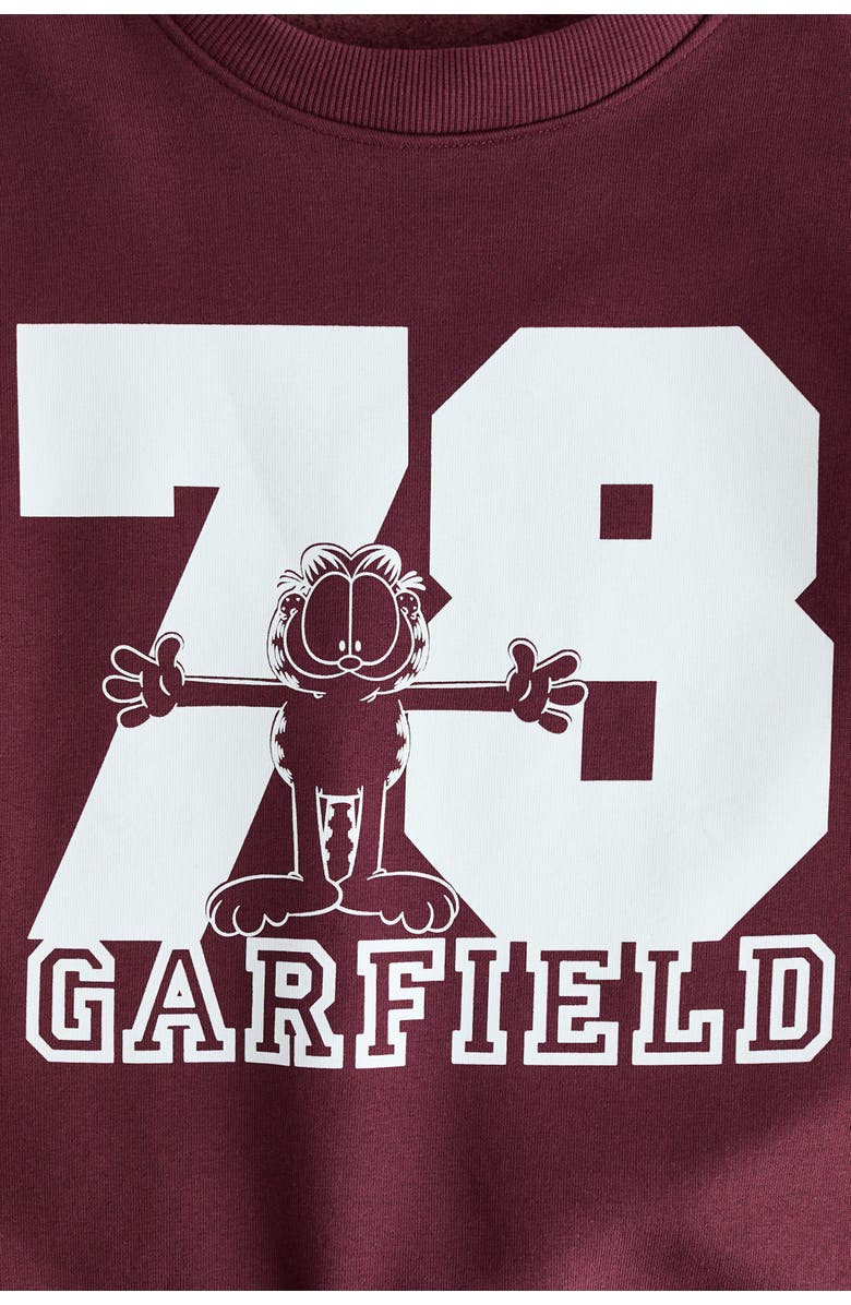 H&M Printed Sweatshirt, Alternate, color, Dark Red/Garfield