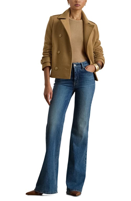 Ralph Lauren Lauren  Double Breasted Wool Blend Twill Jacket In Brown
