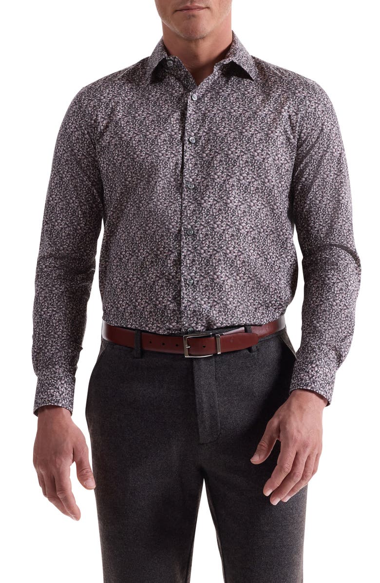 Bugatchi Julian Shaped Fit Pebble Print Button-Up Shirt, Main, color, Wood Rose