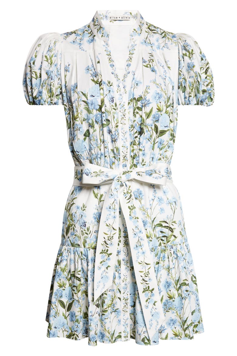 Cora Puff Sleeve Tie Belt Stretch Cotton Mini Shirtdress, Alternate, color, FRESH AIR CAROLINA BLUE