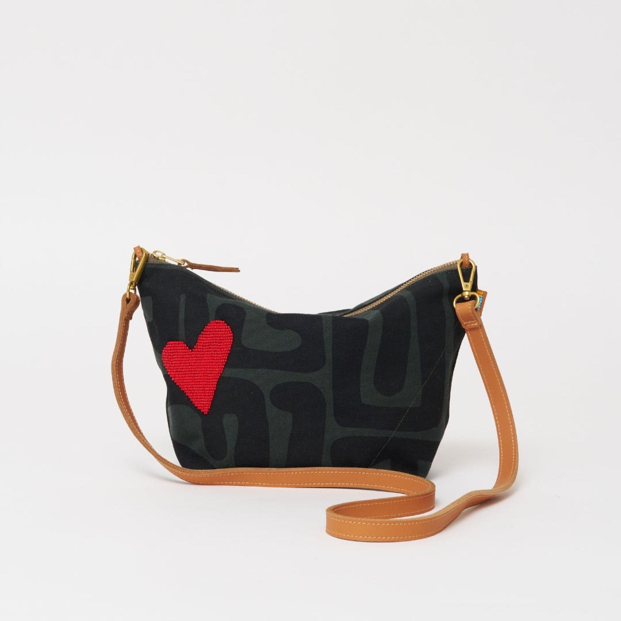 XLarge Convertible Pouch with Strap - Beaded Red Heart, Alternate, color, Safari Kuba