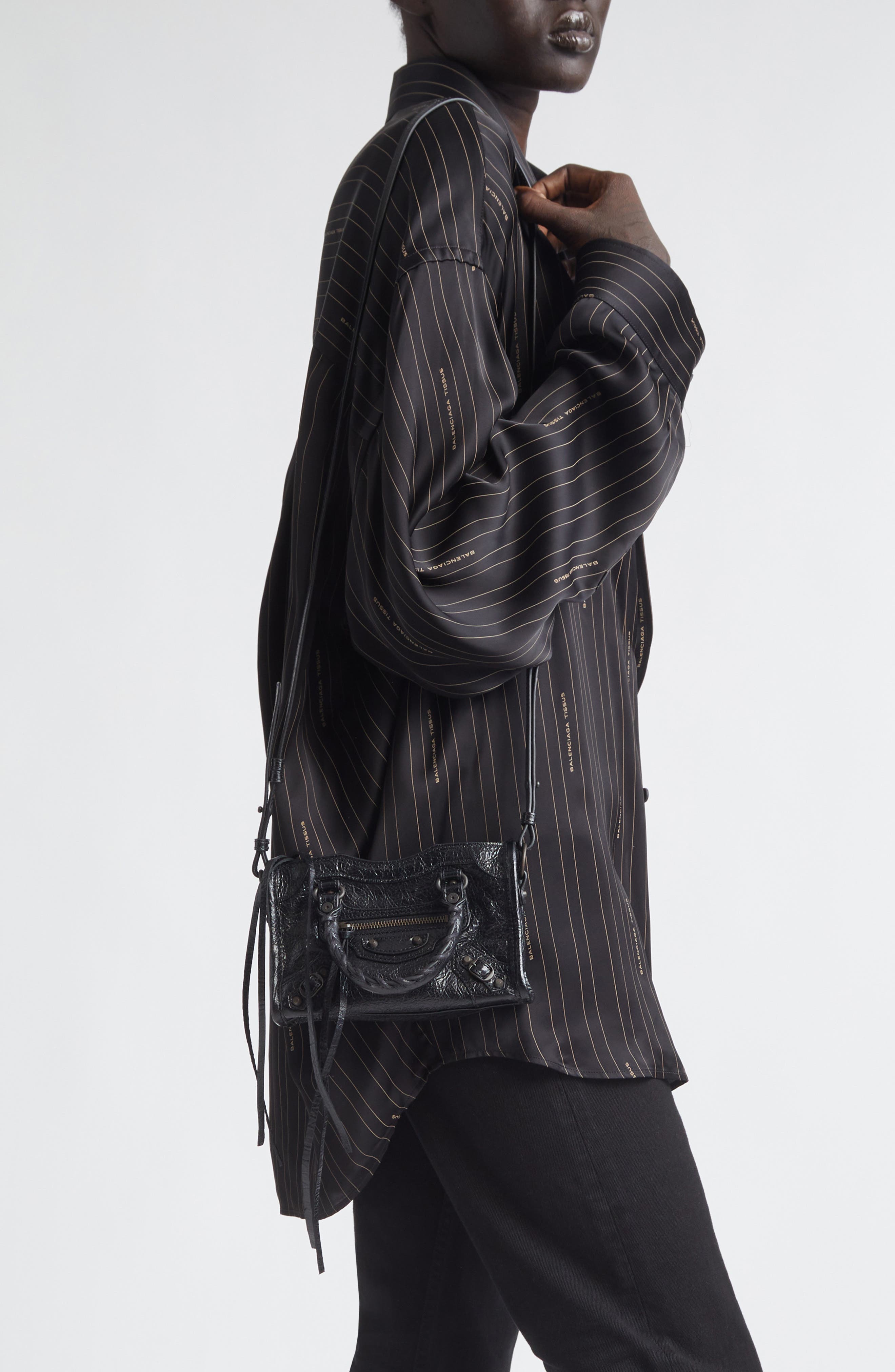 Balenciaga Nano Le City Arena Leather Top Handle Bag, Alternate, color, 1000 Black