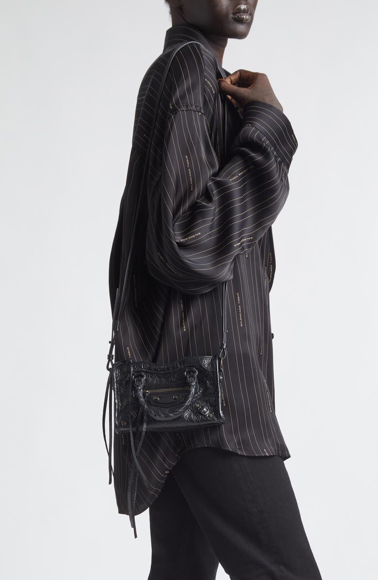 Balenciaga Nano Le City Arena Leather Top Handle Bag, Alternate, color, 1000 Black