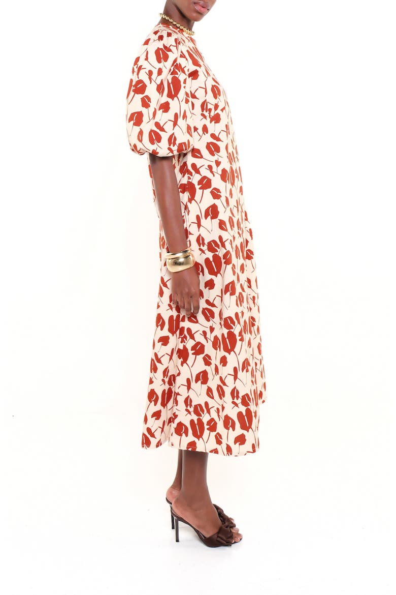The Dawn Dot Puff Sleeve Linen & Cotton Maxi Dress, Alternate, color, RED BRAVE FLORA