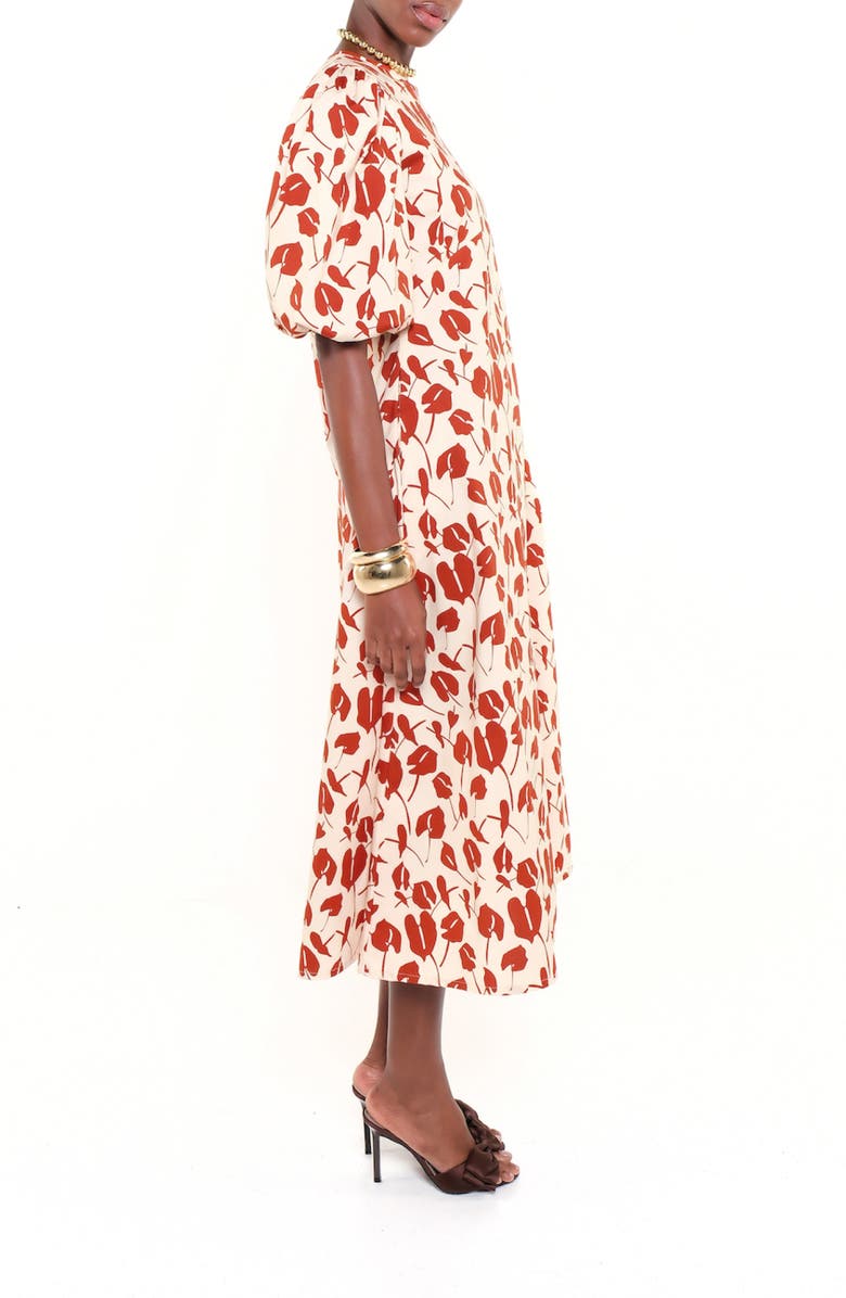 The Lulo Project The Dawn Dot Puff Sleeve Linen & Cotton Maxi Dress, Alternate, color, Red Brave Flora